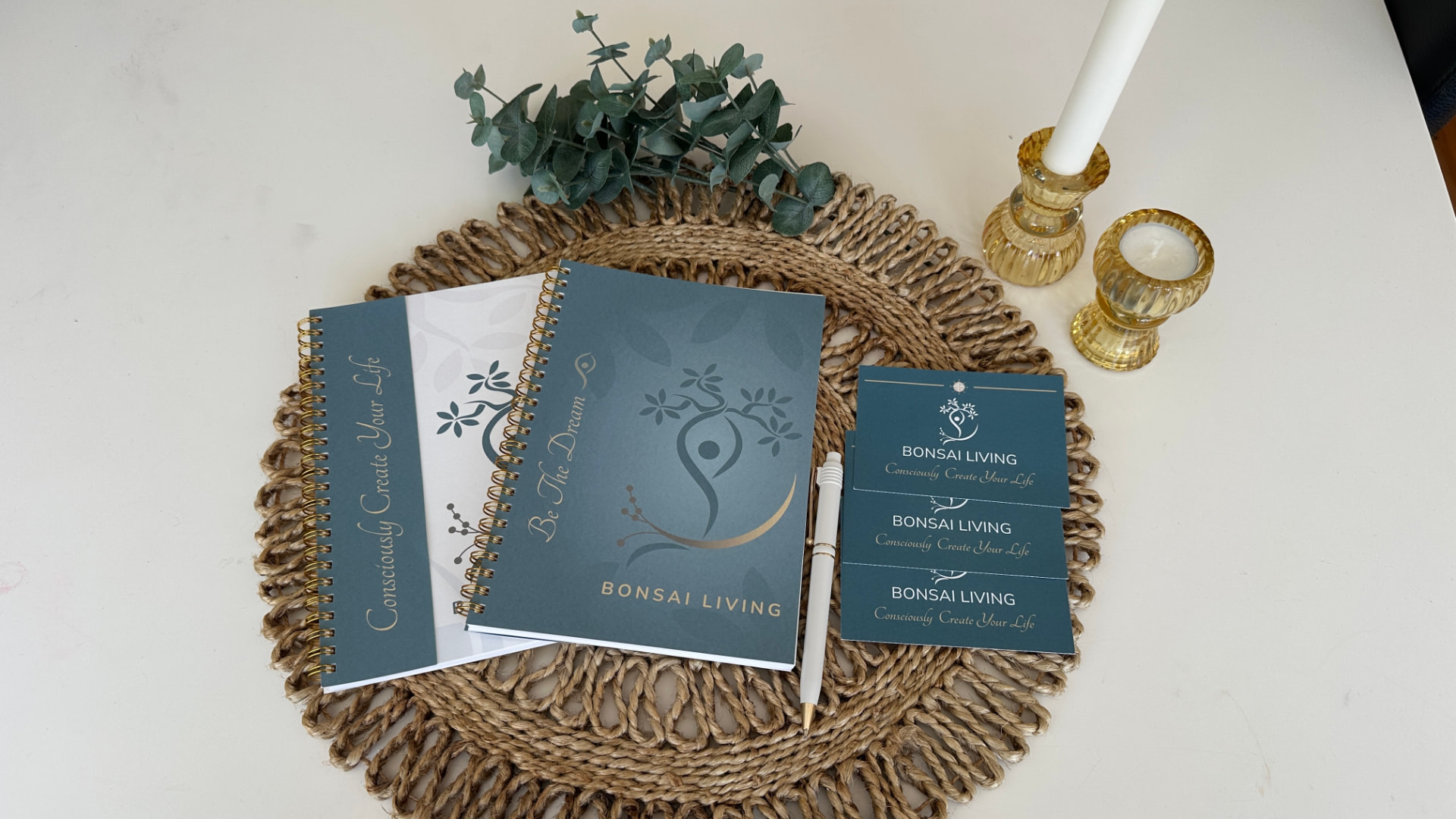 Bonsai Livings startkit: Be the Dream-anteckningsbok, målkort, penna och ljus